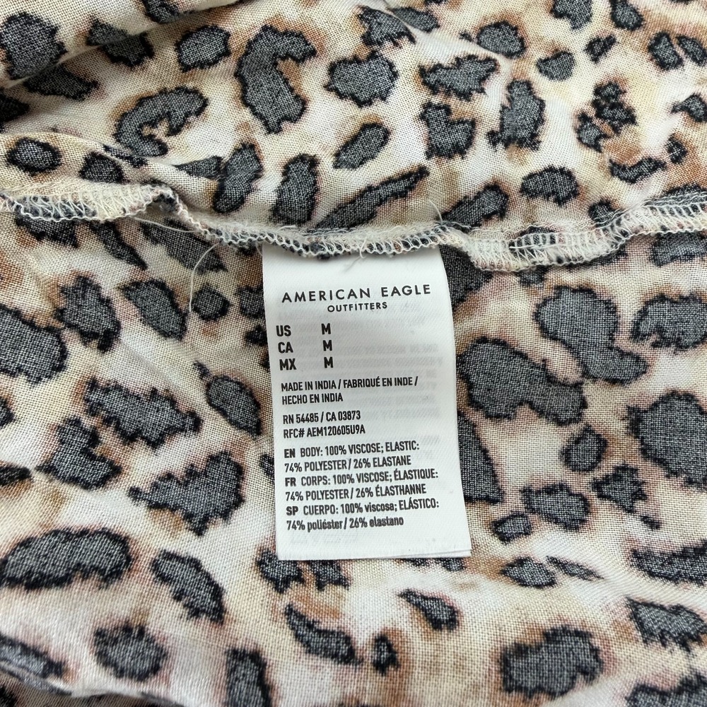 American Eagle Leopard Print Smocked Ruffle Strapless Boho Festival Mini Dress M - Picture 5 of 7